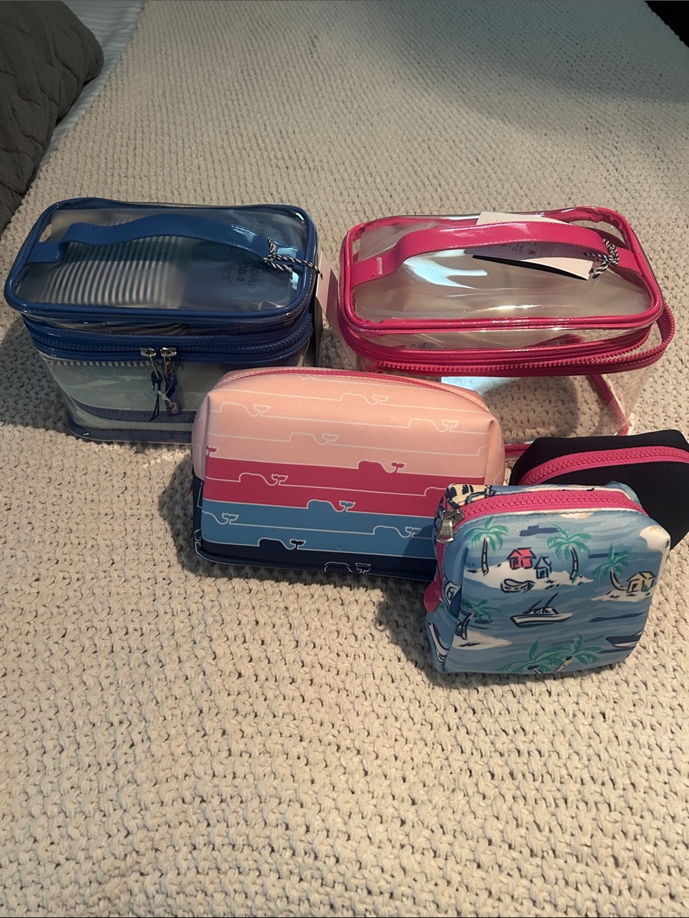 Vineyard Vines Travel Bag Set - Blue, Pink & Coral Stripes